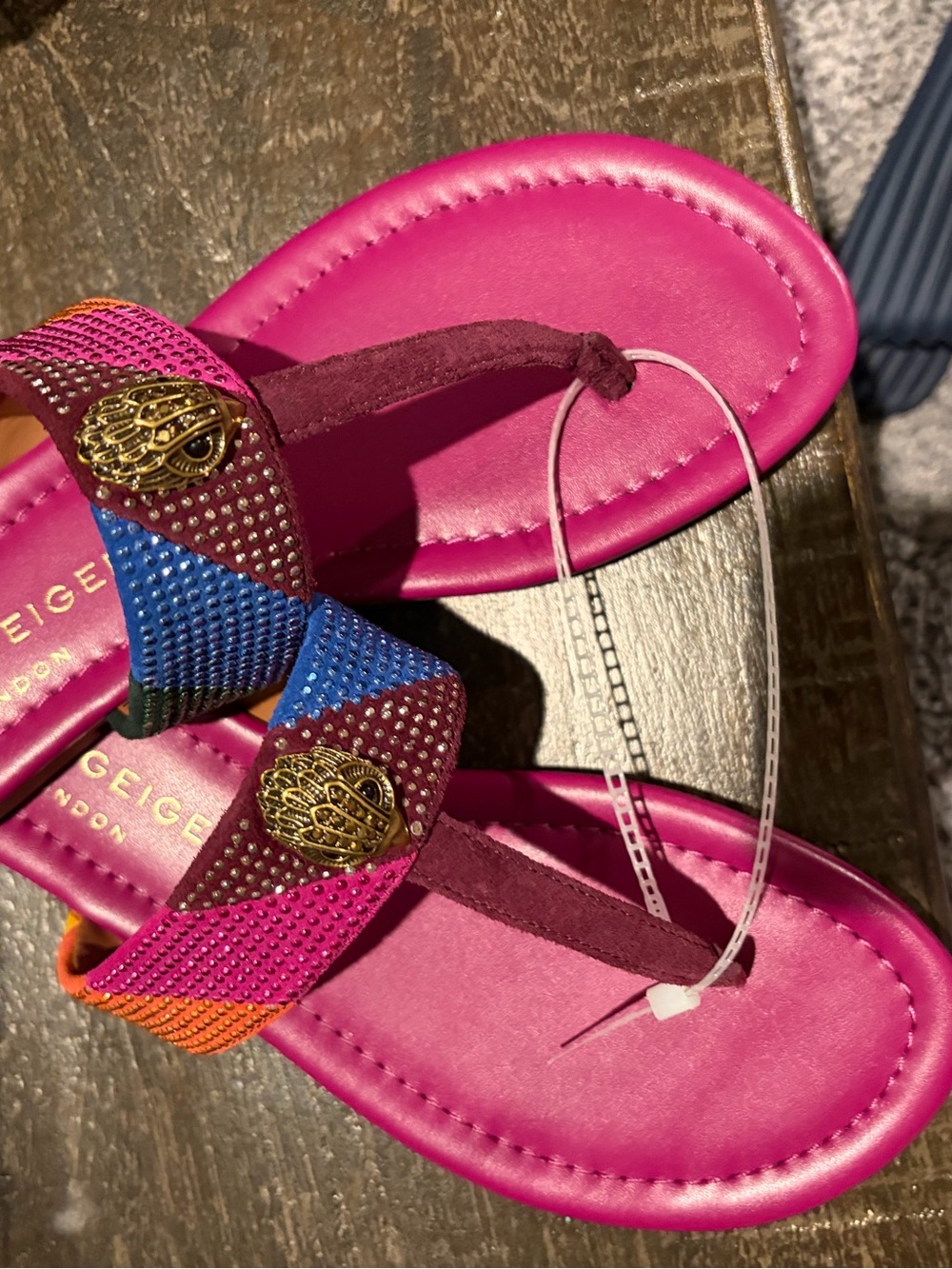 Kurt Geiger Hot Pink Beaded Thong Sandals
